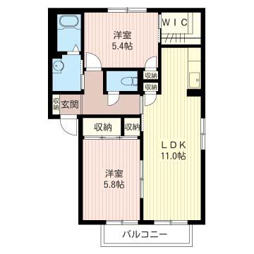 セゾンヴィラージュ C(2LDK/2階)の間取り写真