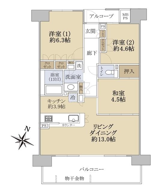 京急シティ多摩川(3LDK/14階)の間取り写真