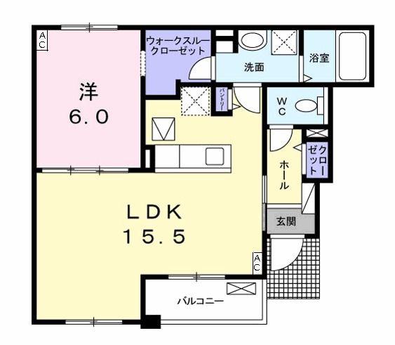 グレイスフルGRACEFUL(1LDK/1階)の間取り写真