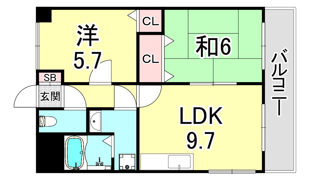 ドミールハヤシ(2LDK/5階)の間取り写真