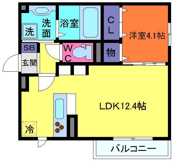 ディアコート住吉本町(1LDK/1階)の間取り写真
