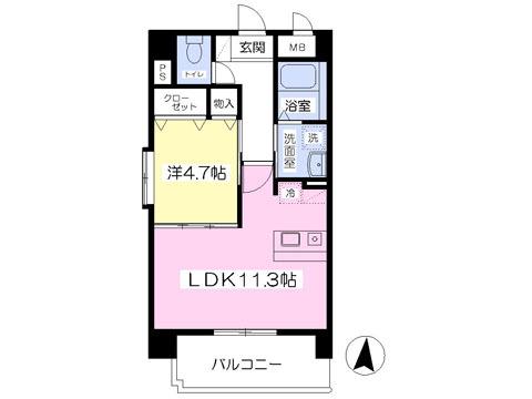アルリシャー菊陽(1LDK/4階)の間取り写真