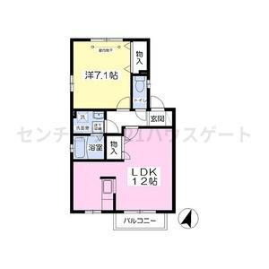 ウッドベルA&B B棟(1LDK/1階)の間取り写真