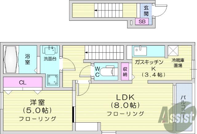 ビ バ コ ー ト(1LDK/2階)の間取り写真