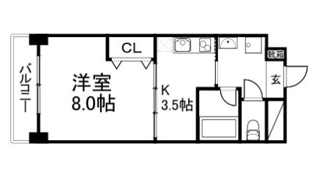 カリーノカサメント東中振(1K/2階)の間取り写真