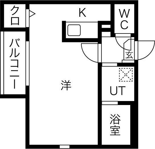 グランコンフォール米野II(1K/2階)の間取り写真