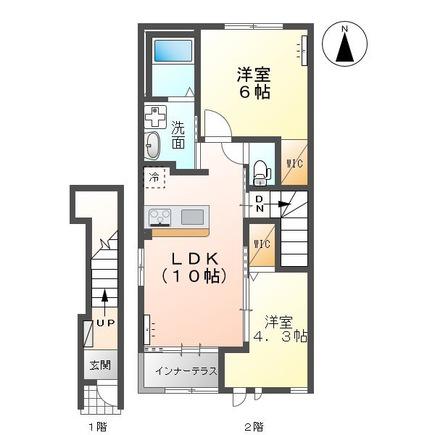 オーヴェスト 鶉(1LDK/1階)の間取り写真