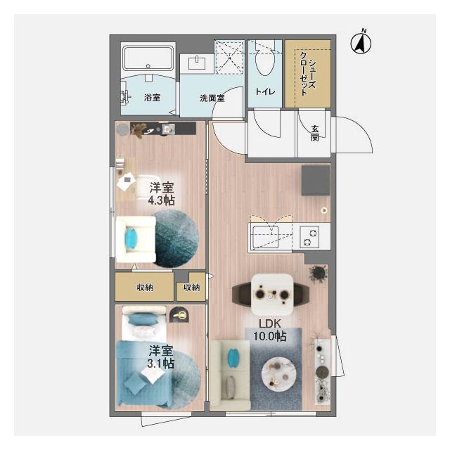 ウェルスクエア方南町II(2LDK/1階)の間取り写真