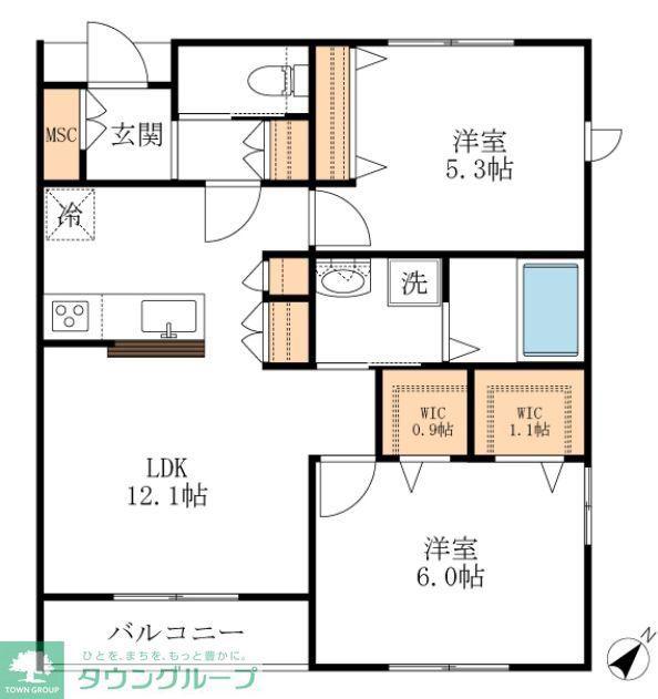 PARK SIDE TERRACE(2LDK/2階)の間取り写真
