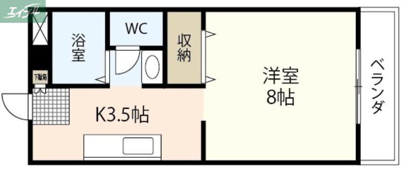 ラクシュリー津高(1K/2階)の間取り写真
