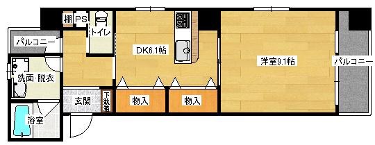 ライサ小町(1DK/6階)の間取り写真