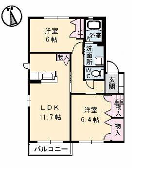 レフィナード A棟(2LDK/2階)の間取り写真