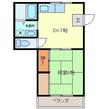 セイシェル(1DK/2階)の間取り写真