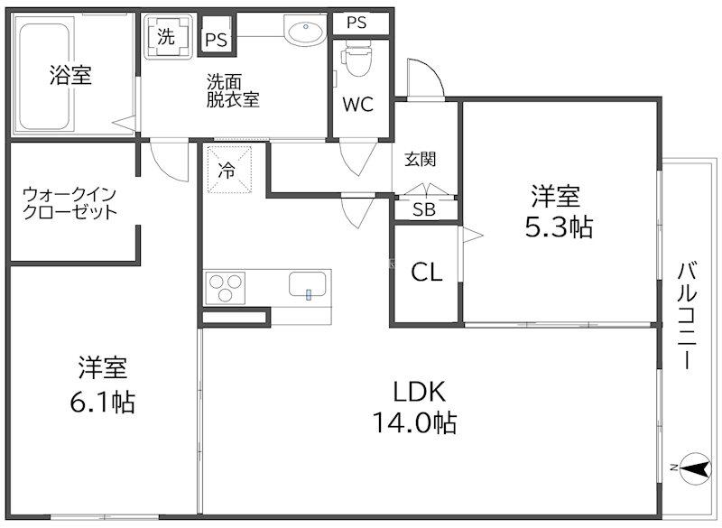 リラ清水丘II(2LDK/1階)の間取り写真