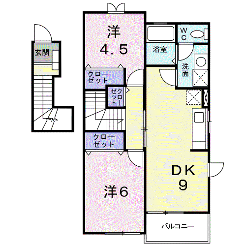 シャンホール A(2DK/2階)の間取り写真