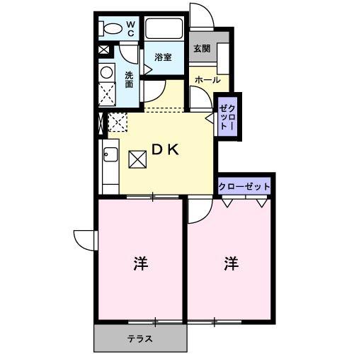 ツイングレイスA棟(2DK/1階)の間取り写真