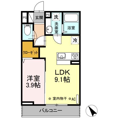 美麗・十日町(1LDK/3階)の間取り写真