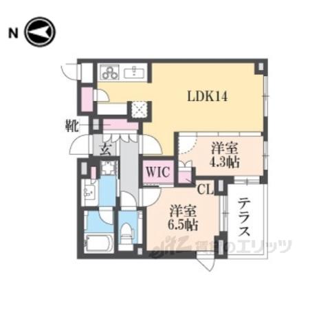 クラッシィハウス京都御苑ザ・テラス(2LDK/1階)の間取り写真