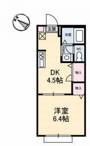 ディアスタウン A棟(1DK/1階)の間取り写真