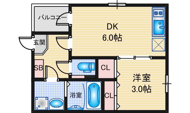 ハーモニーテラス高道町VII(1DK/3階)の間取り写真