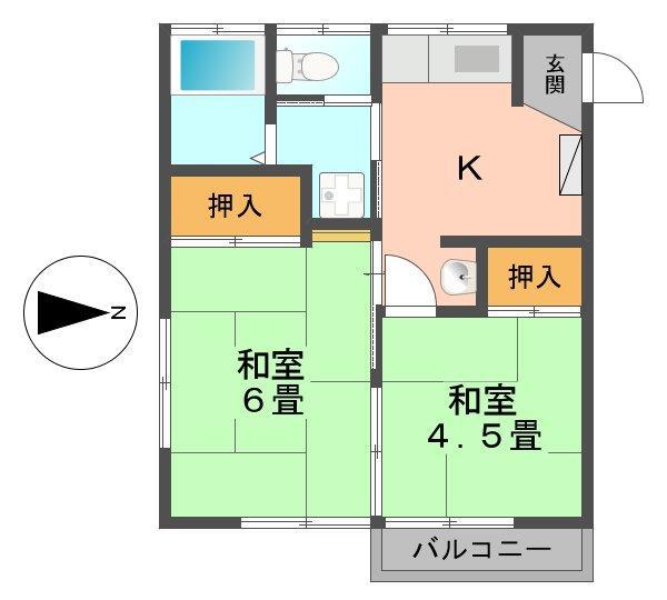 宮田コーポ(2K/2階)の間取り写真