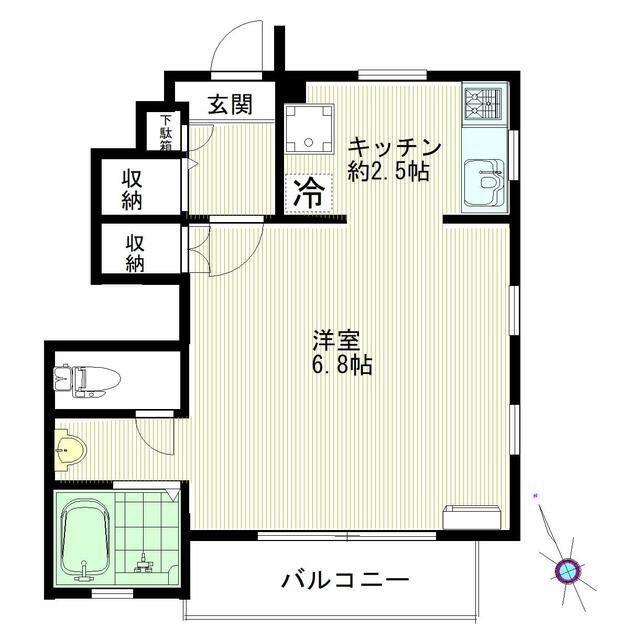 ディアコートB(1K/1階)の間取り写真