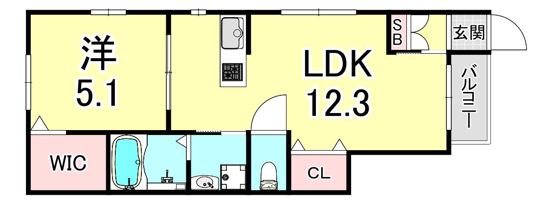 NET-K垂水(1LDK/1階)の間取り写真