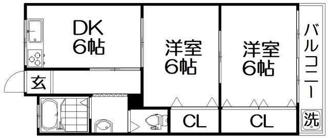 レジデンス長尾谷(2DK/4階)の間取り写真