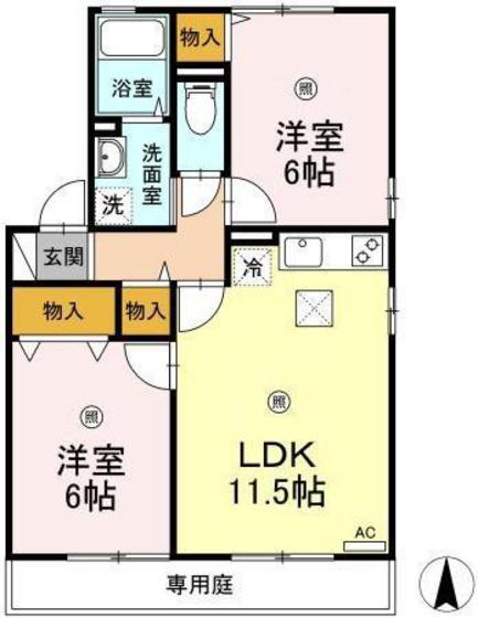 ファミール三筋C棟(2LDK/1階)の間取り写真