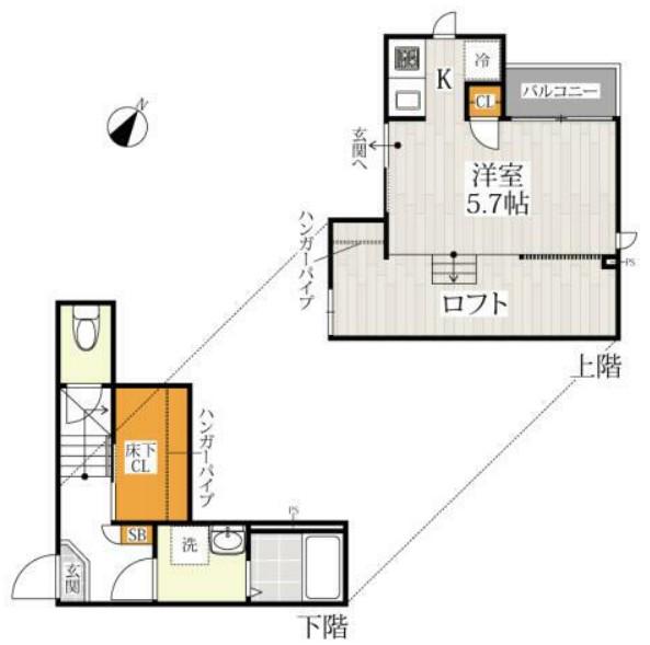 CB川越アルテ(1K/2階)の間取り写真