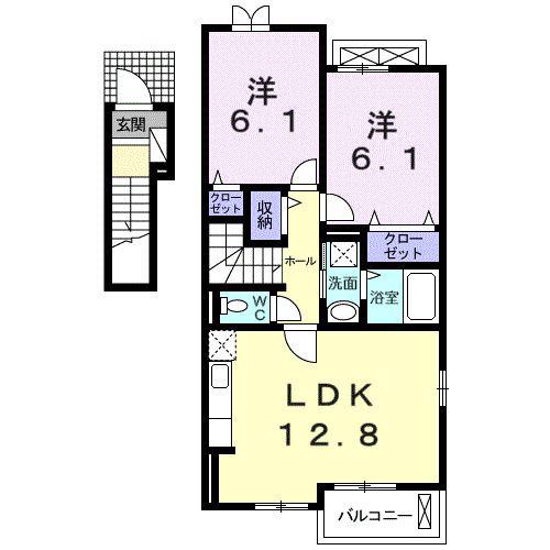 プラシードカーサII(2LDK/2階)の間取り写真