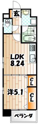 インフィールド枝光(1LDK/6階)の間取り写真