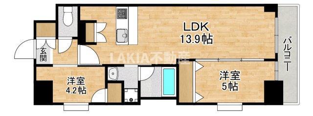 スプランディッド上本町ウエストII(2LDK/2階)の間取り写真