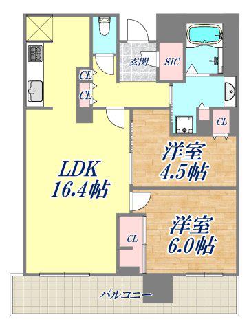 ジオタワー宝塚グランレジス 南棟(2LDK/14階)の間取り写真