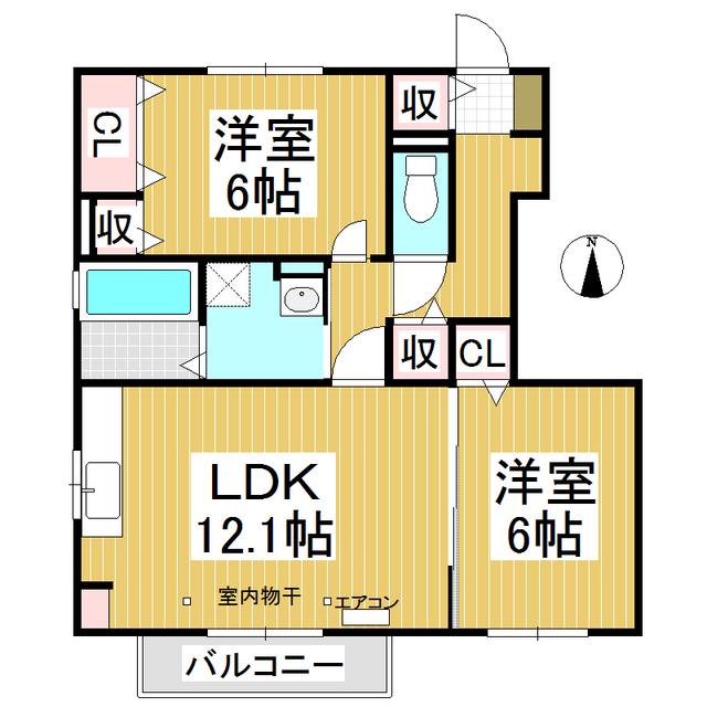 グレイセス尾張部B(2LDK/1階)の間取り写真