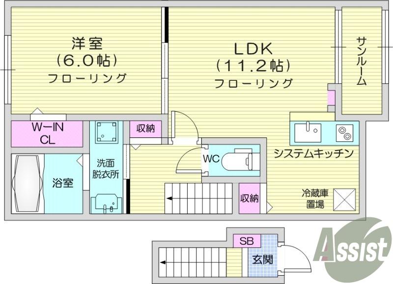 エルミタージュ今泉(1LDK/2階)の間取り写真