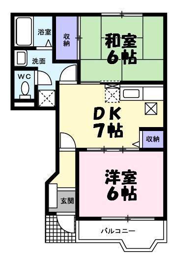 プラシード(2DK/1階)の間取り写真