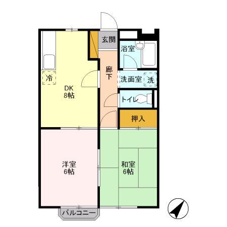 コスモプラザC(2DK/2階)の間取り写真