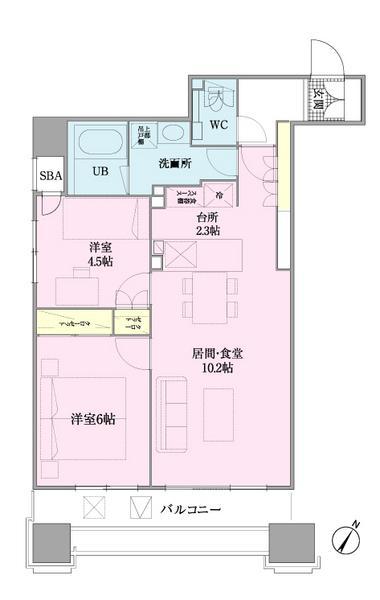 東急田園都市線 高津駅(神奈川) 徒歩3分 10階建 築16年(2LDK/4階)の間取り写真