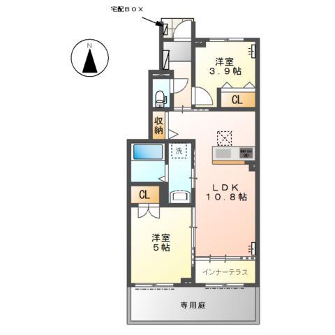 津島市藤浪町(2LDK/1階)の間取り写真