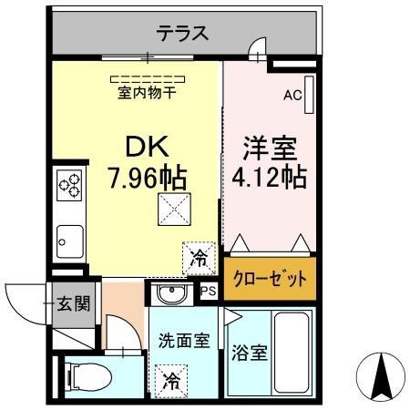 つむぎテラシア 弐番館(1DK/1階)の間取り写真