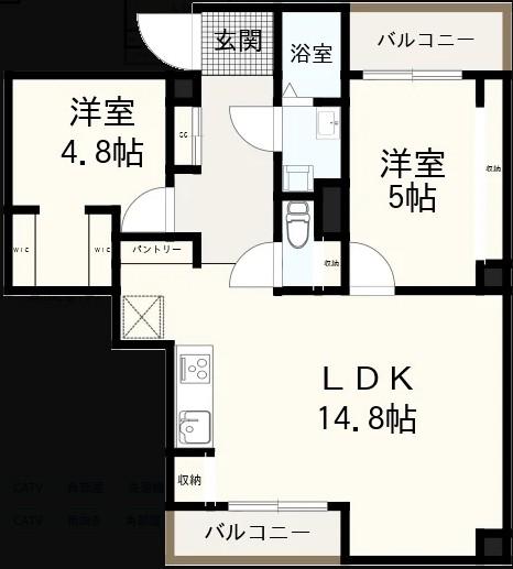 ダンケキャピタルハイツ(2LDK/4階)の間取り写真