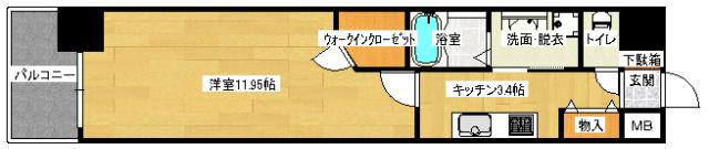 ロアール松川町(1K/9階)の間取り写真