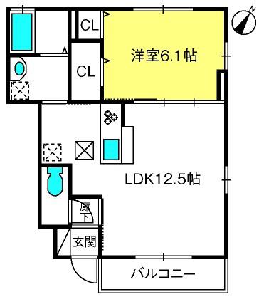 エスポアール東大宮(1LDK/1階)の間取り写真