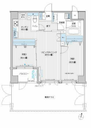 アンソレイエ飯田橋(2LDK/1階)の間取り写真