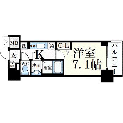 プレサンス桜通ベルノ(1K/13階)の間取り写真