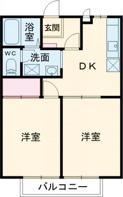 ハイツ城西(2DK/2階)の間取り写真