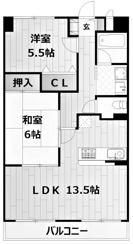 オークヒルズ山口(2LDK/3階)の間取り写真