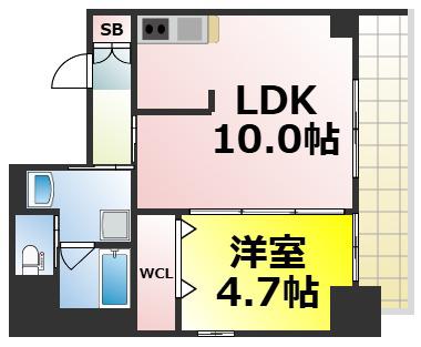 SUNSUNなんば弐番館(1LDK/3階)の間取り写真