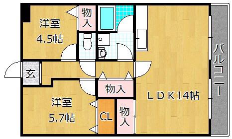 フリーディオ山之上(2LDK/1階)の間取り写真